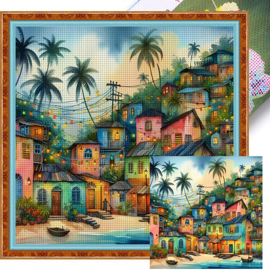 Colorful Town - Full 11CT Stamped Cross Stitch 45x45CM - Yishu