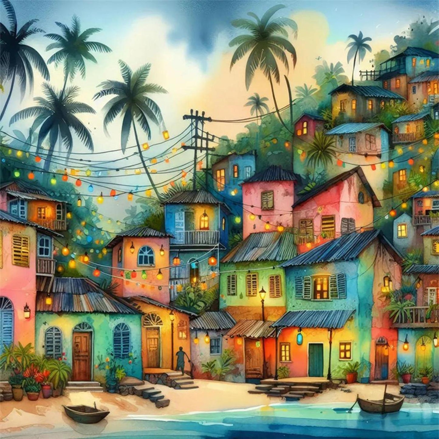 Colorful Town - Full 11CT Stamped Cross Stitch 45x45CM - Yishu