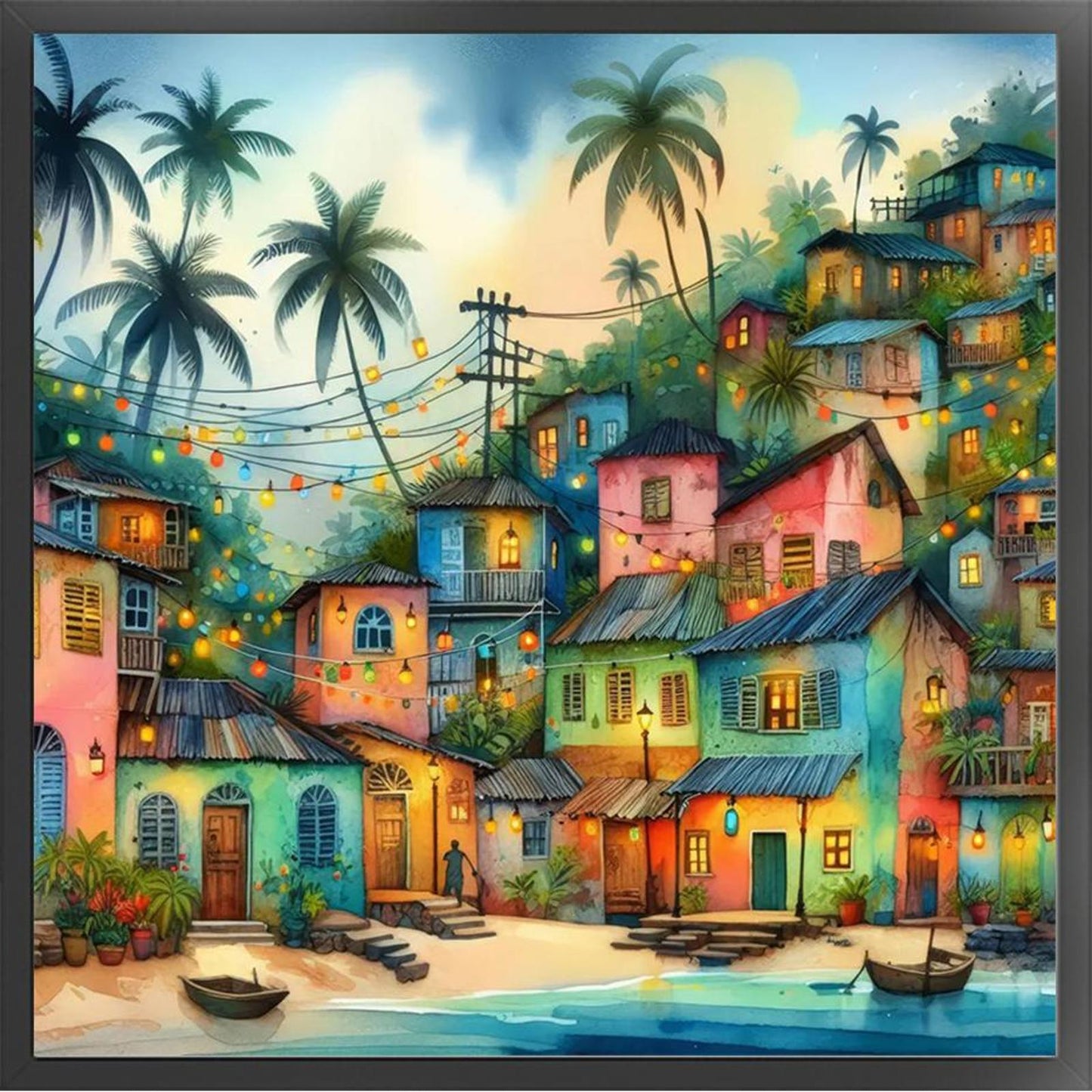 Colorful Town - Full 11CT Stamped Cross Stitch 45x45CM - Yishu