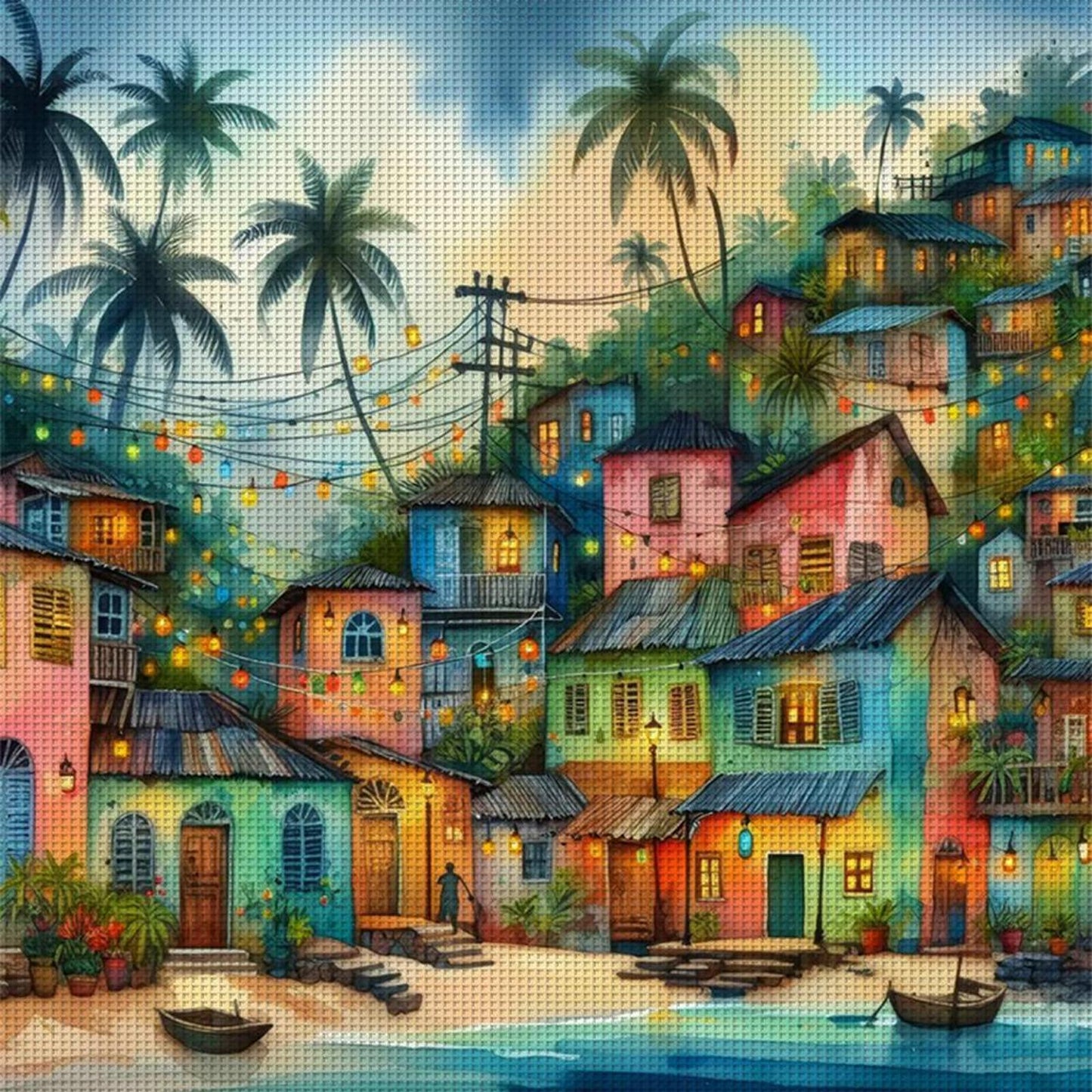 Colorful Town - Full 11CT Stamped Cross Stitch 45x45CM - Yishu