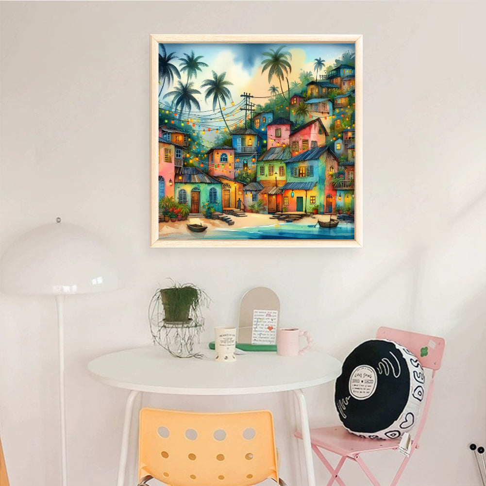 Colorful Town - Full 11CT Stamped Cross Stitch 45x45CM - Yishu