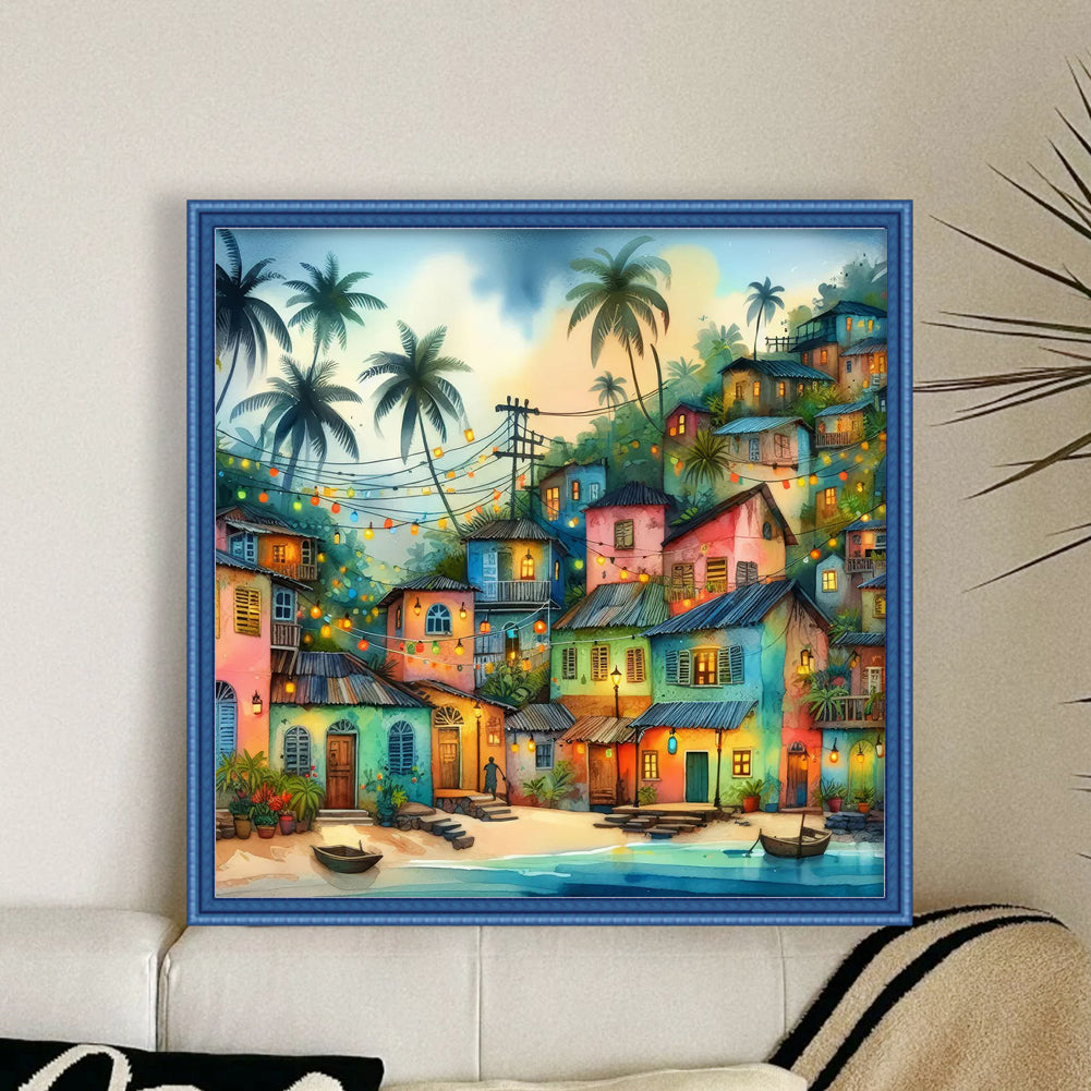 Colorful Town - Full 11CT Stamped Cross Stitch 45x45CM - Yishu