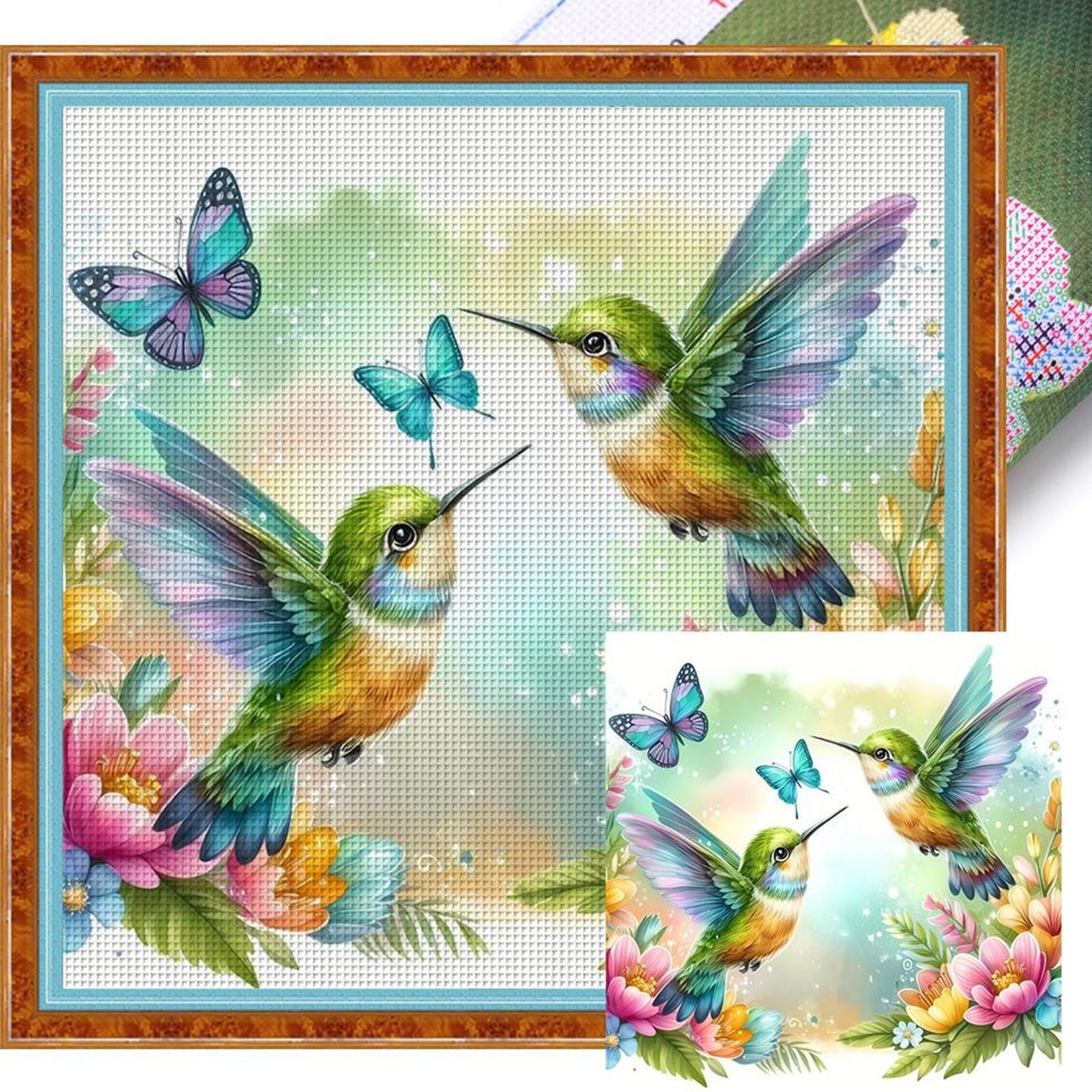 Hummingbird And Fresh Flowers - Full 11CT Stamped Cross Stitch 40x40CM - Huacan