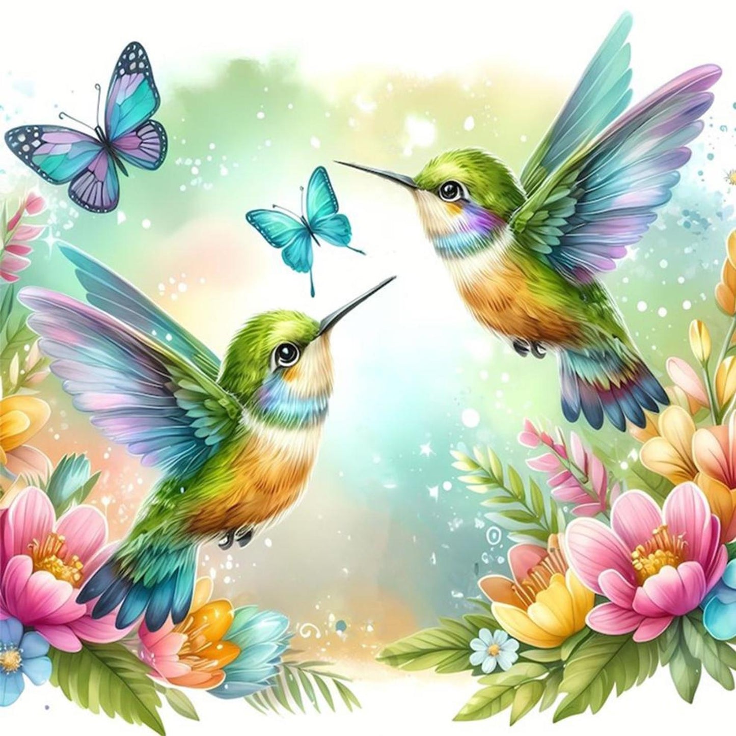 Hummingbird And Fresh Flowers - Full 11CT Stamped Cross Stitch 40x40CM - Huacan