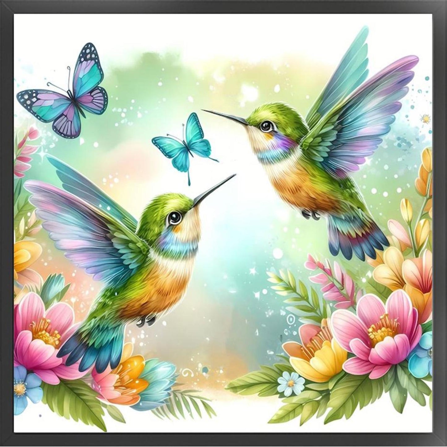 Hummingbird And Fresh Flowers - Full 11CT Stamped Cross Stitch 40x40CM - Huacan
