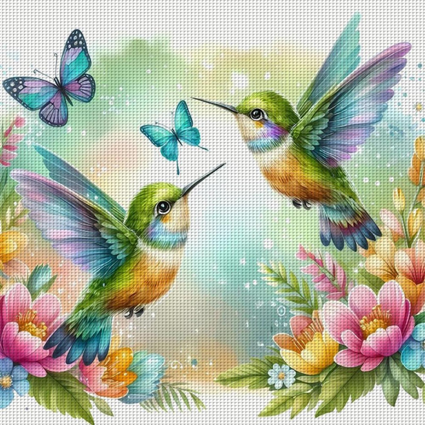 Hummingbird And Fresh Flowers - Full 11CT Stamped Cross Stitch 40x40CM - Huacan