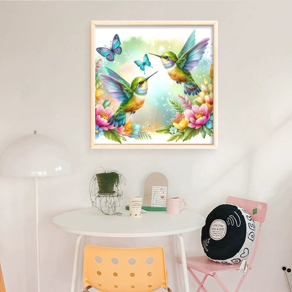 Hummingbird And Fresh Flowers - Full 11CT Stamped Cross Stitch 40x40CM - Huacan