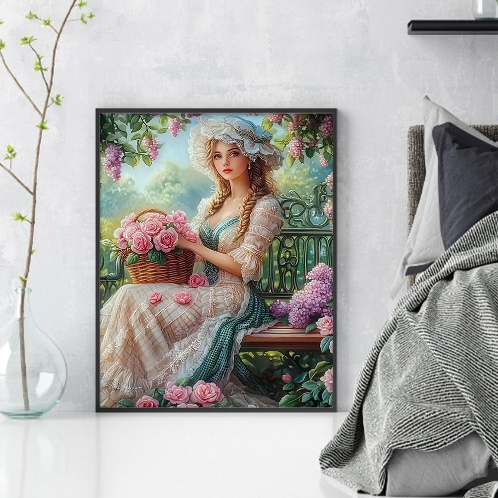 Victorian Girl - Full 11CT Stamped Cross Stitch 40x50CM - Huacan