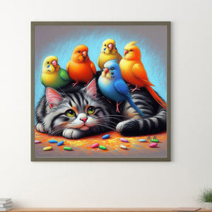 Kitten Parrot 40*40CM(Canvas) Full Round Drill Diamond Painting