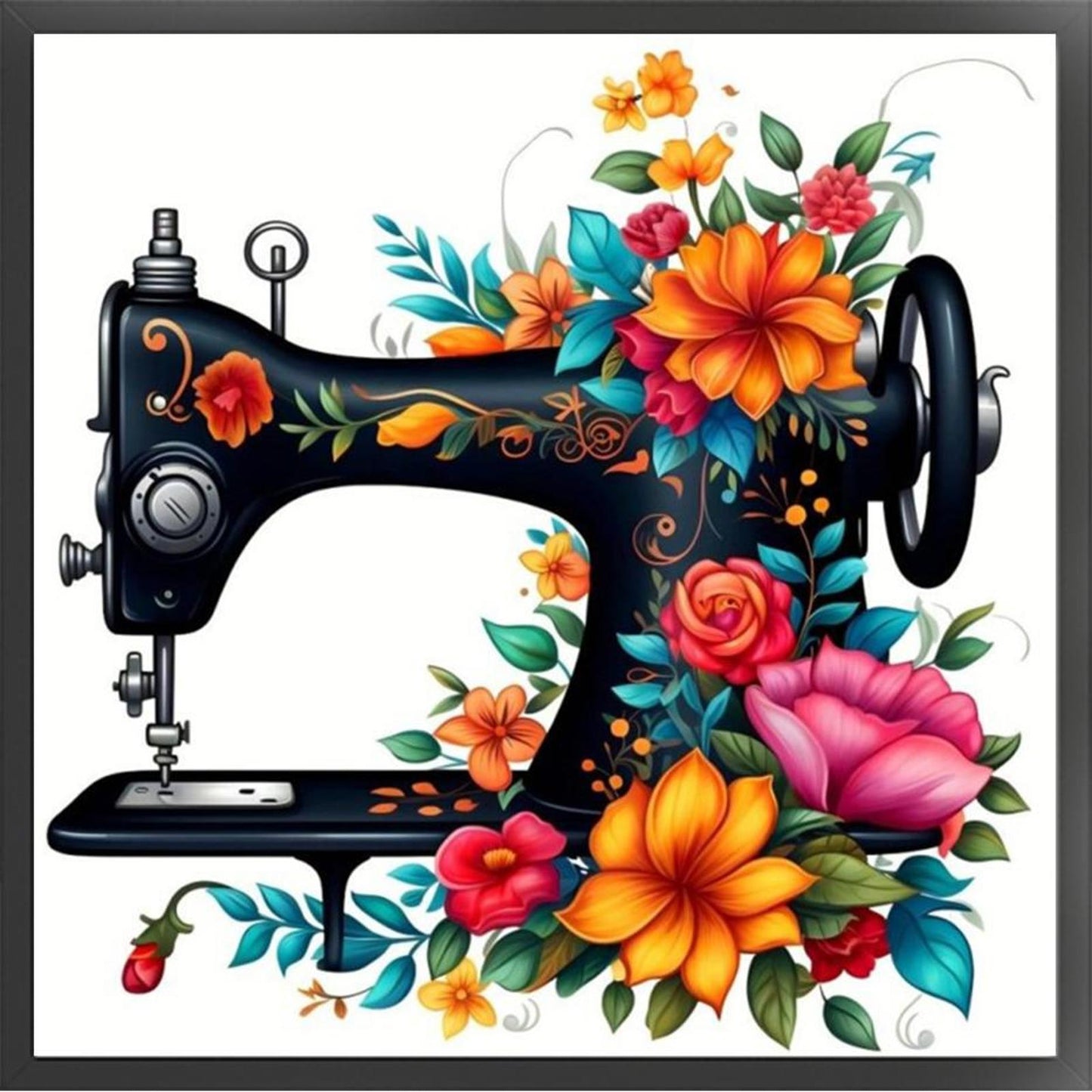 Sewing Machine With Flowers And Plants - Full 14CT Stamped Cross Stitch 40x40CM - Huacan