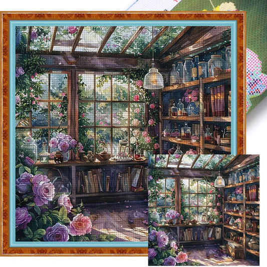 Flower Cabin - Full 14CT Stamped Cross Stitch 50x50CM - Huacan
