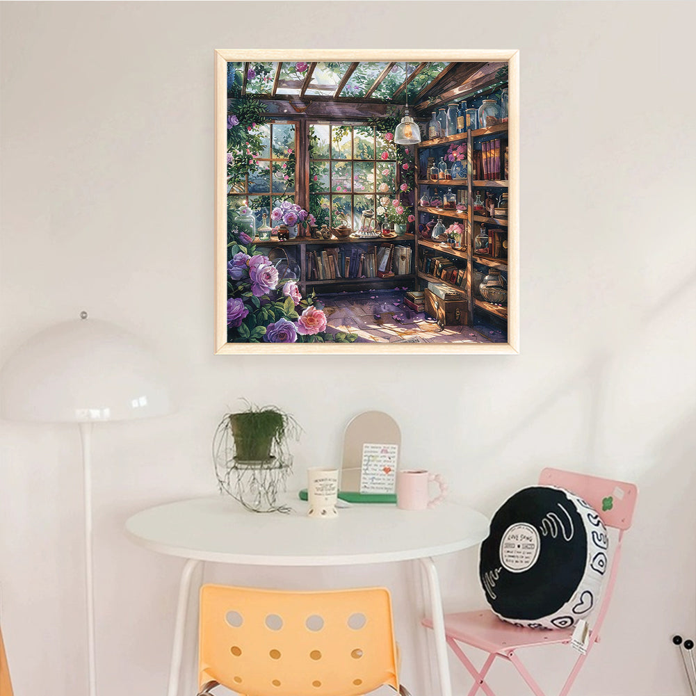 Flower Cabin - Full 14CT Stamped Cross Stitch 50x50CM - Huacan