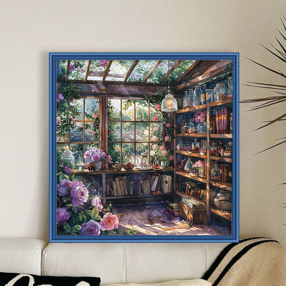 Flower Cabin - Full 14CT Stamped Cross Stitch 50x50CM - Huacan