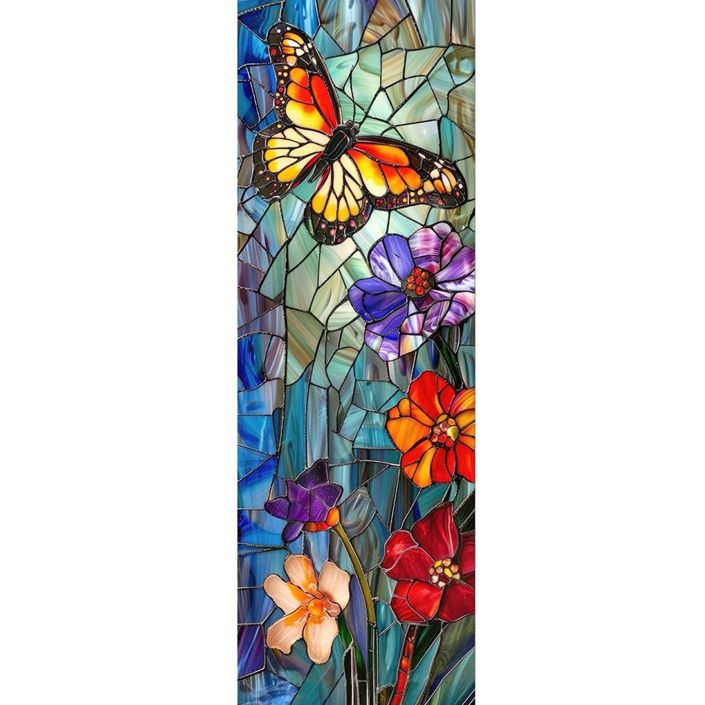 Glass Painting With Butterflies And Plants - Full 11CT Stamped Cross Stitch 30x90CM - Yishu
