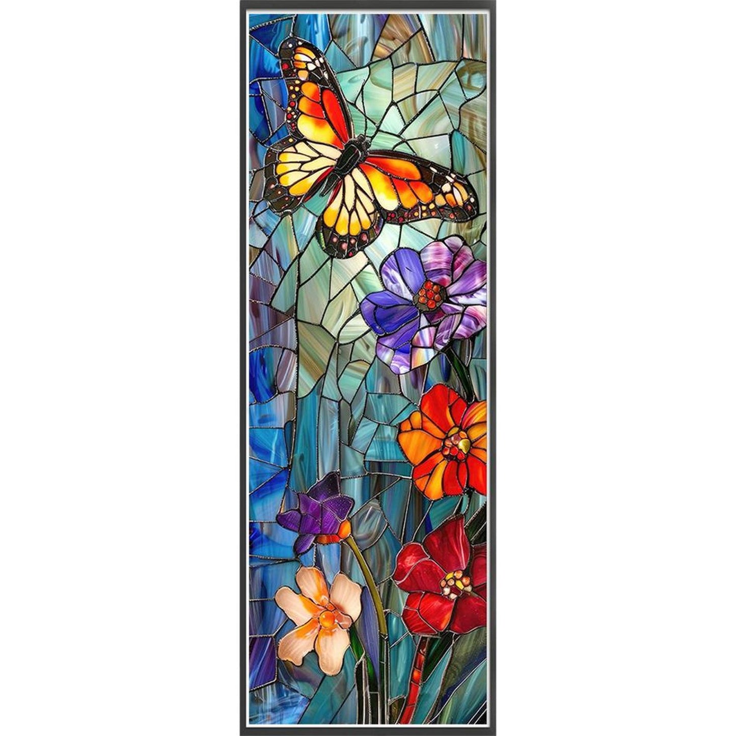 Glass Painting With Butterflies And Plants - Full 11CT Stamped Cross Stitch 30x90CM - Yishu
