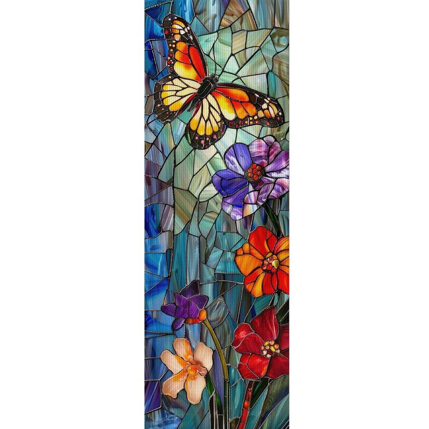 Glass Painting With Butterflies And Plants - Full 11CT Stamped Cross Stitch 30x90CM - Yishu