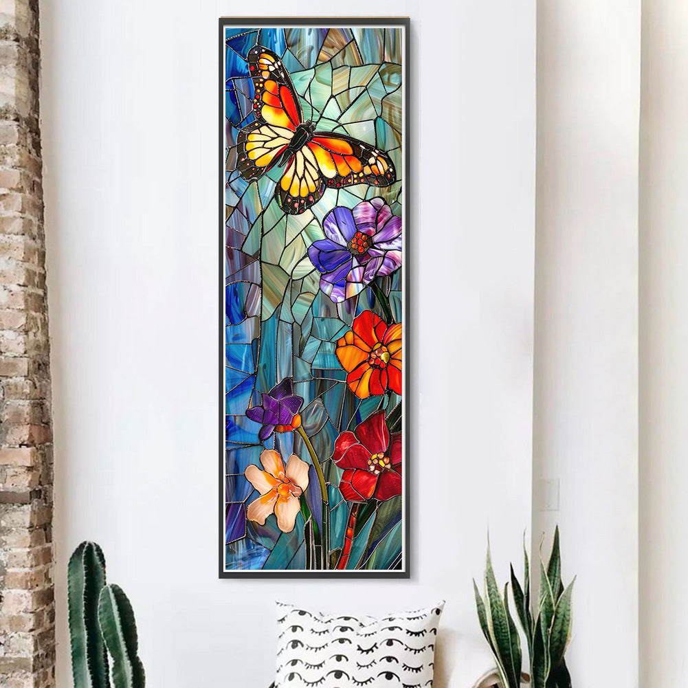 Glass Painting With Butterflies And Plants - Full 11CT Stamped Cross Stitch 30x90CM - Yishu