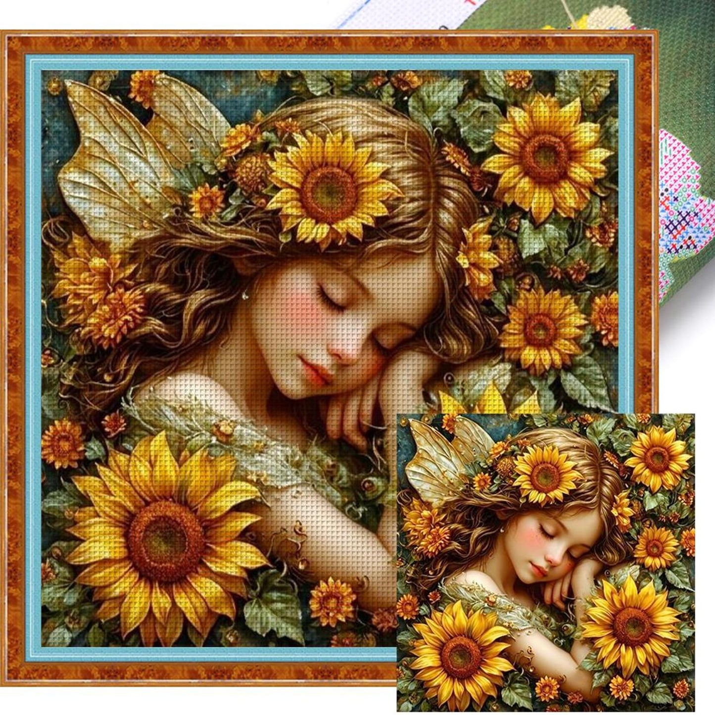 Sleeping Sunflower Fairy - Full 11CT Stamped Cross Stitch 45x45CM - Yishu