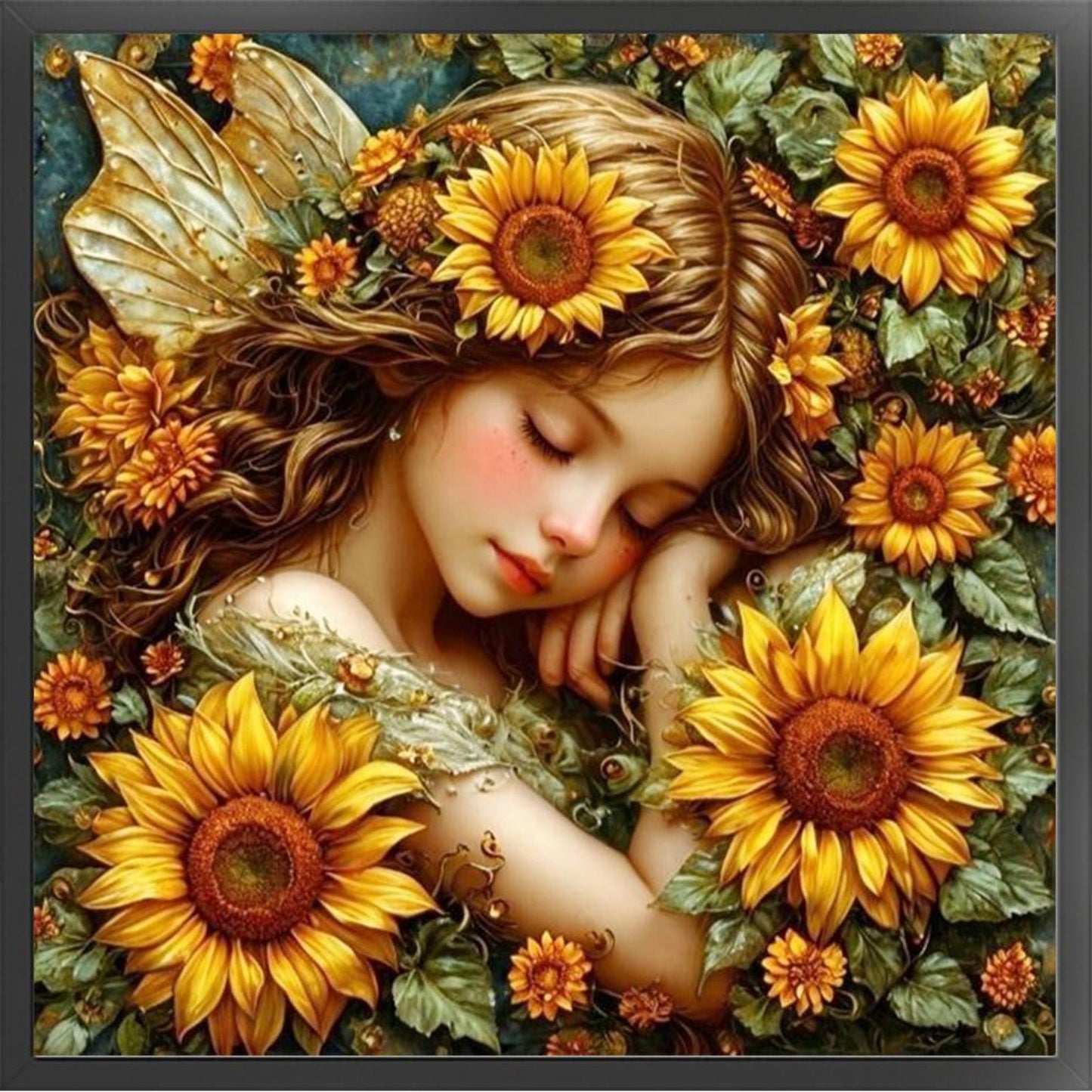 Sleeping Sunflower Fairy - Full 11CT Stamped Cross Stitch 45x45CM - Yishu