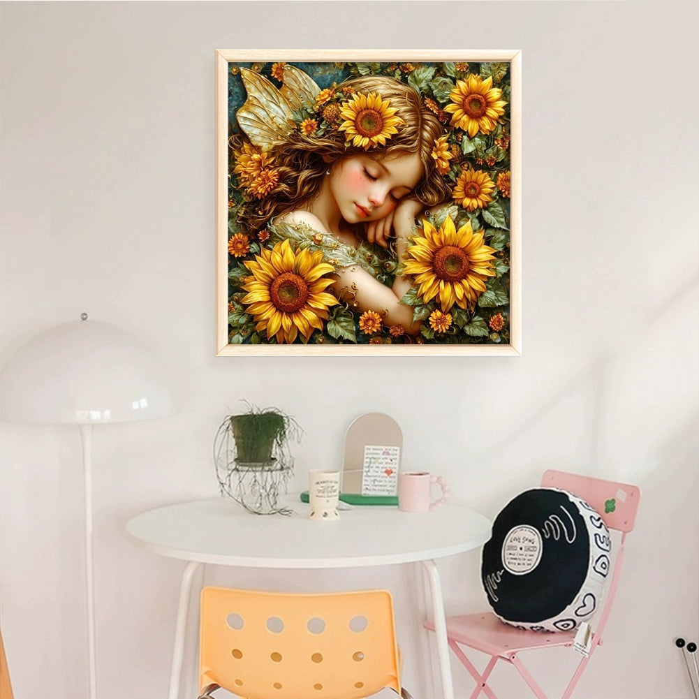 Sleeping Sunflower Fairy - Full 11CT Stamped Cross Stitch 45x45CM - Yishu