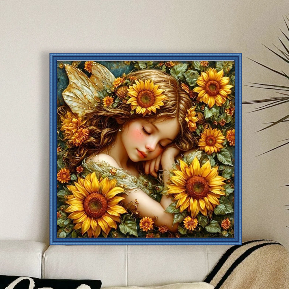 Sleeping Sunflower Fairy - Full 11CT Stamped Cross Stitch 45x45CM - Yishu