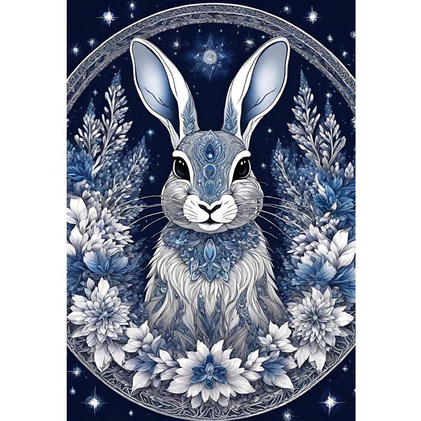 Blue And White Porcelain Rabbit - Full 11CT Stamped Cross Stitch 40x60CM - Huacan