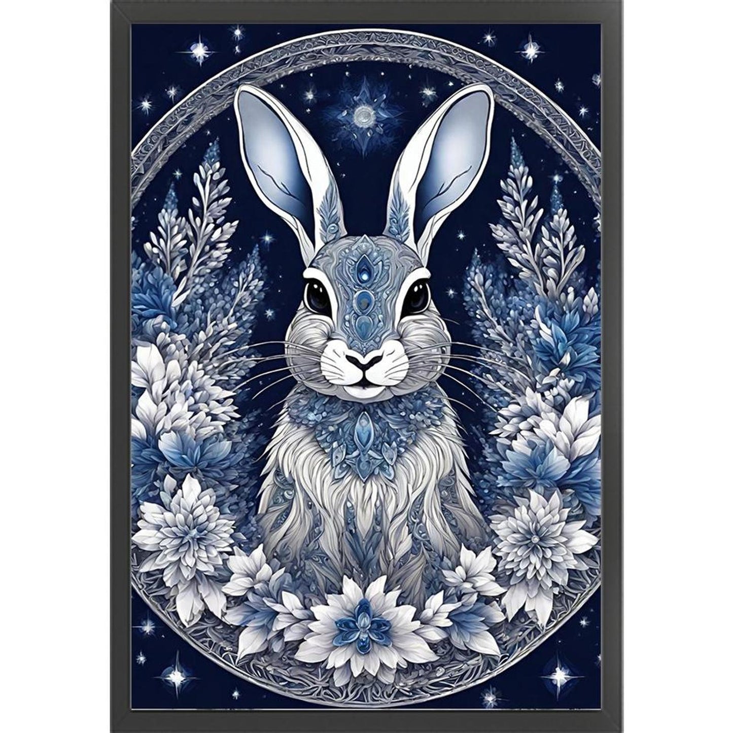 Blue And White Porcelain Rabbit - Full 11CT Stamped Cross Stitch 40x60CM - Huacan