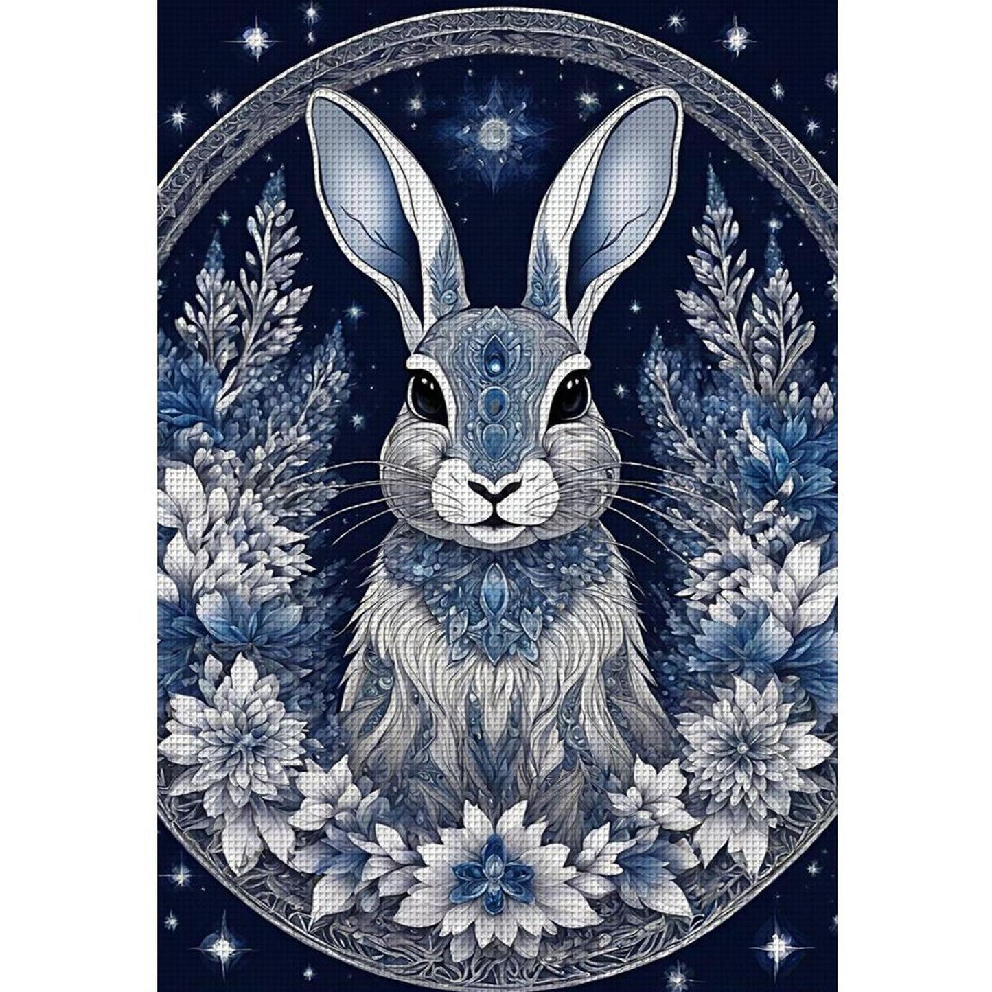 Blue And White Porcelain Rabbit - Full 11CT Stamped Cross Stitch 40x60CM - Huacan