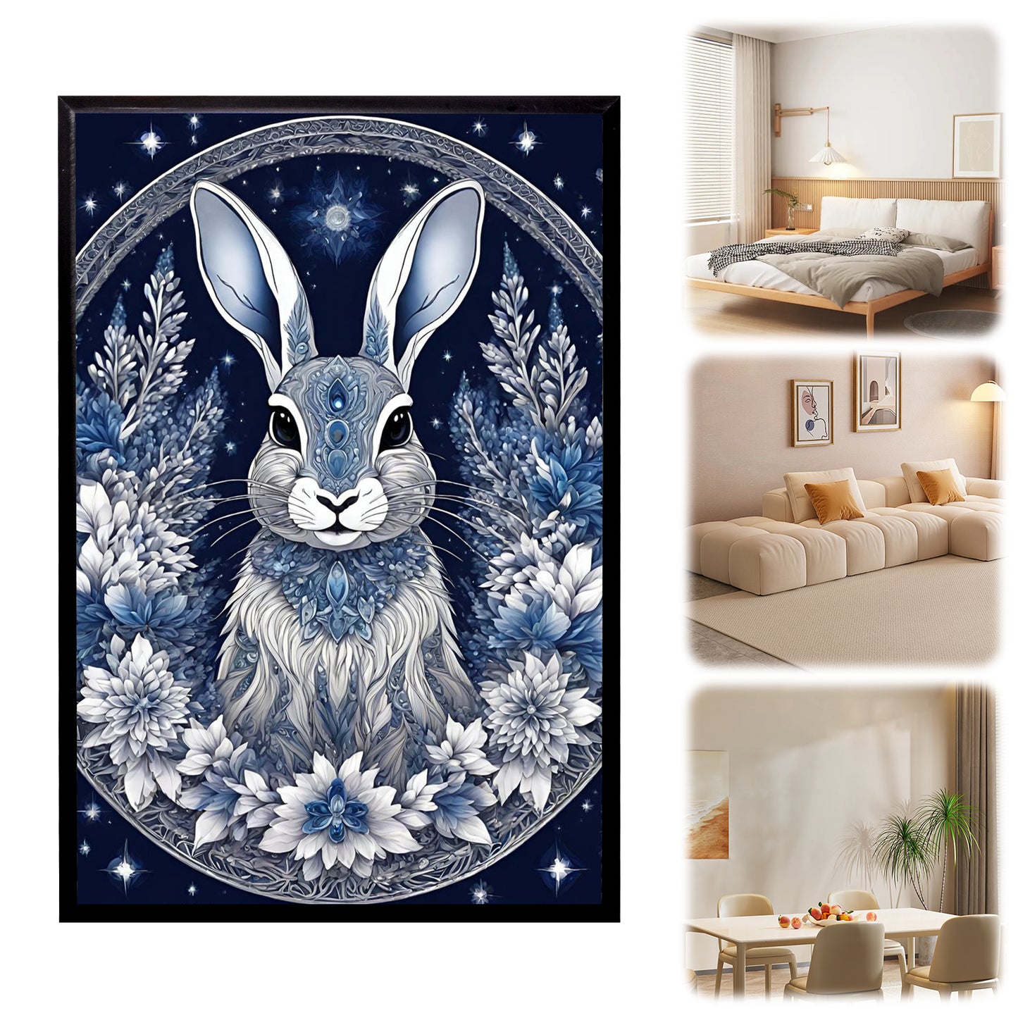 Blue And White Porcelain Rabbit - Full 11CT Stamped Cross Stitch 40x60CM - Huacan