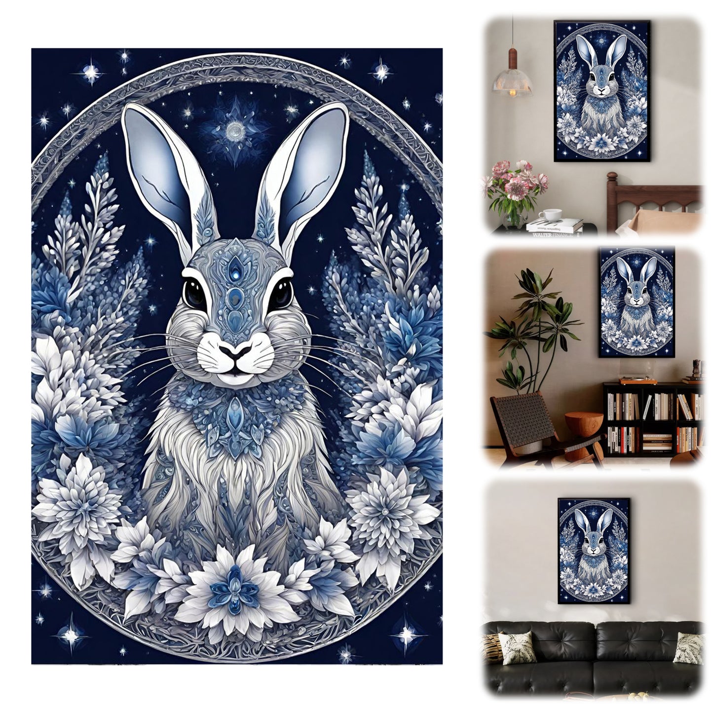 Blue And White Porcelain Rabbit - Full 11CT Stamped Cross Stitch 40x60CM - Huacan