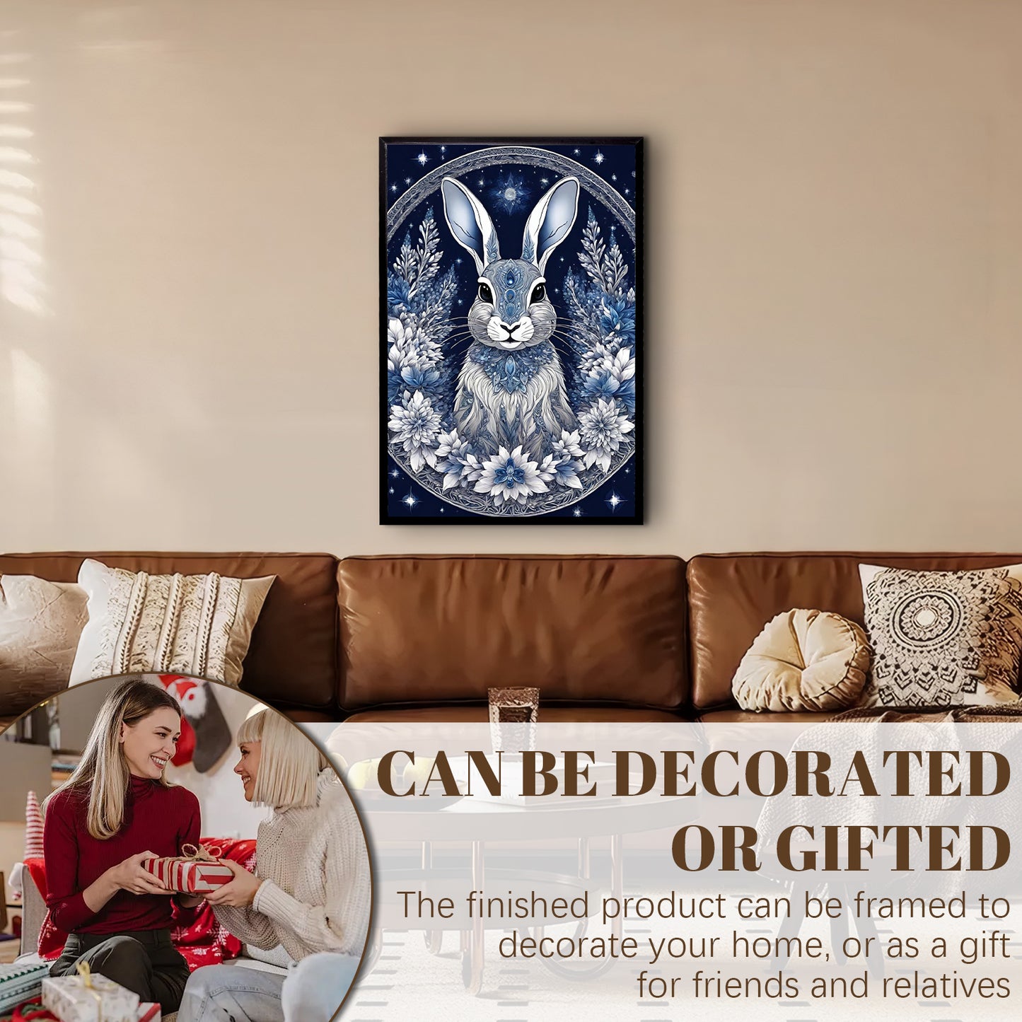Blue And White Porcelain Rabbit - Full 11CT Stamped Cross Stitch 40x60CM - Huacan