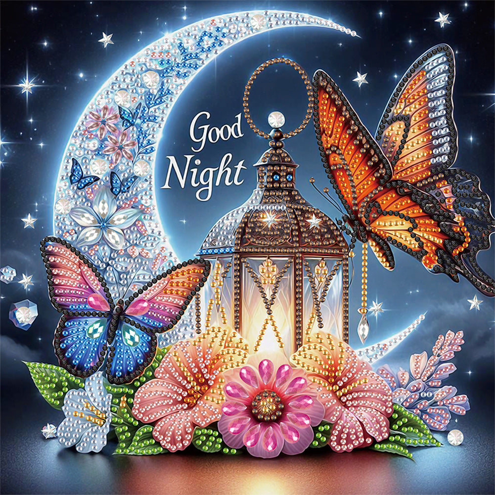 Crescent Moon Butterfly 30*30CM(Canvas) Partial Special Shaped Drill Diamond Painting