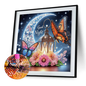 Crescent Moon Butterfly 30*30CM(Canvas) Partial Special Shaped Drill Diamond Painting