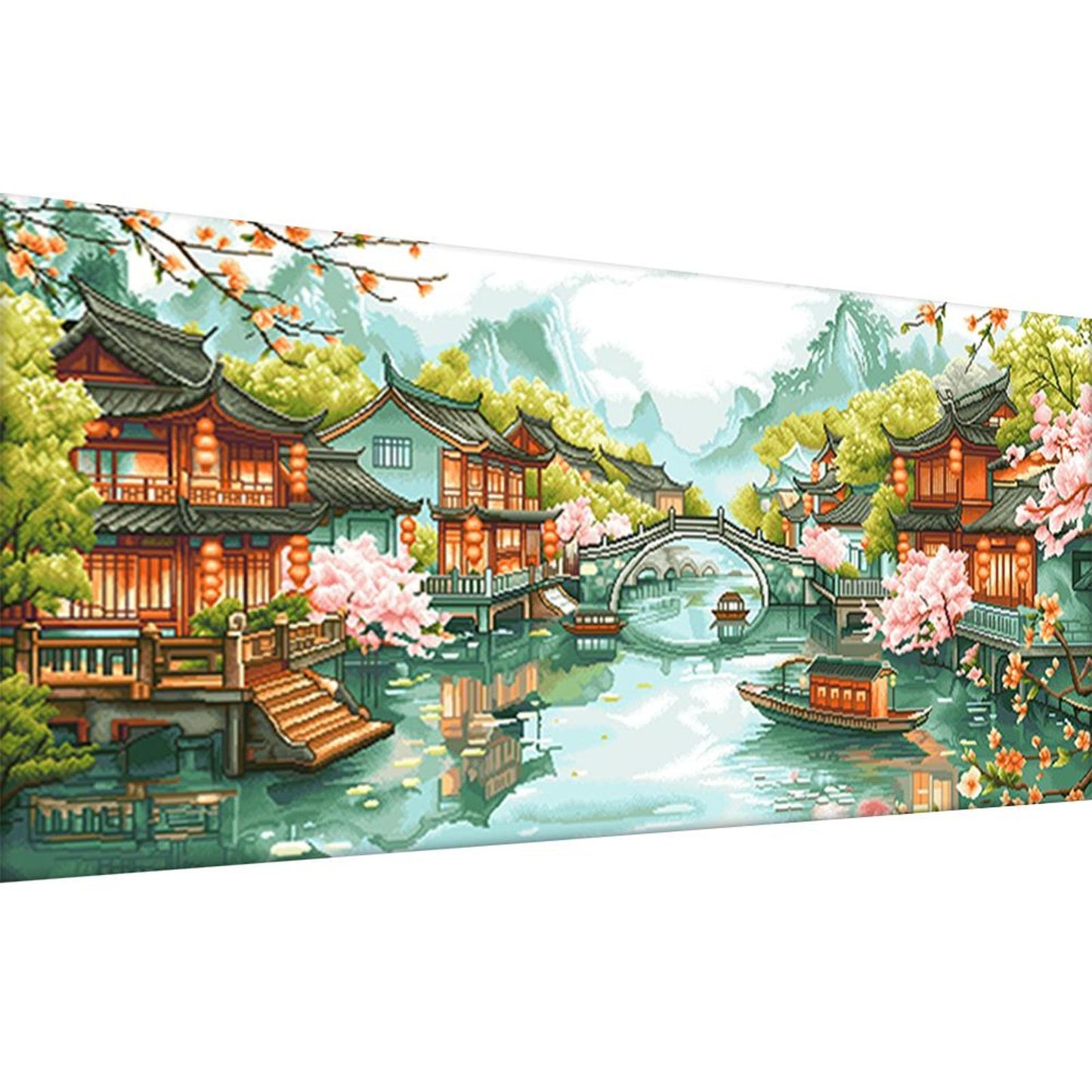 Recall Jiangnan - Full 11CT Stamped Cross Stitch 160x75CM - QiangHongXiu(56Colors )