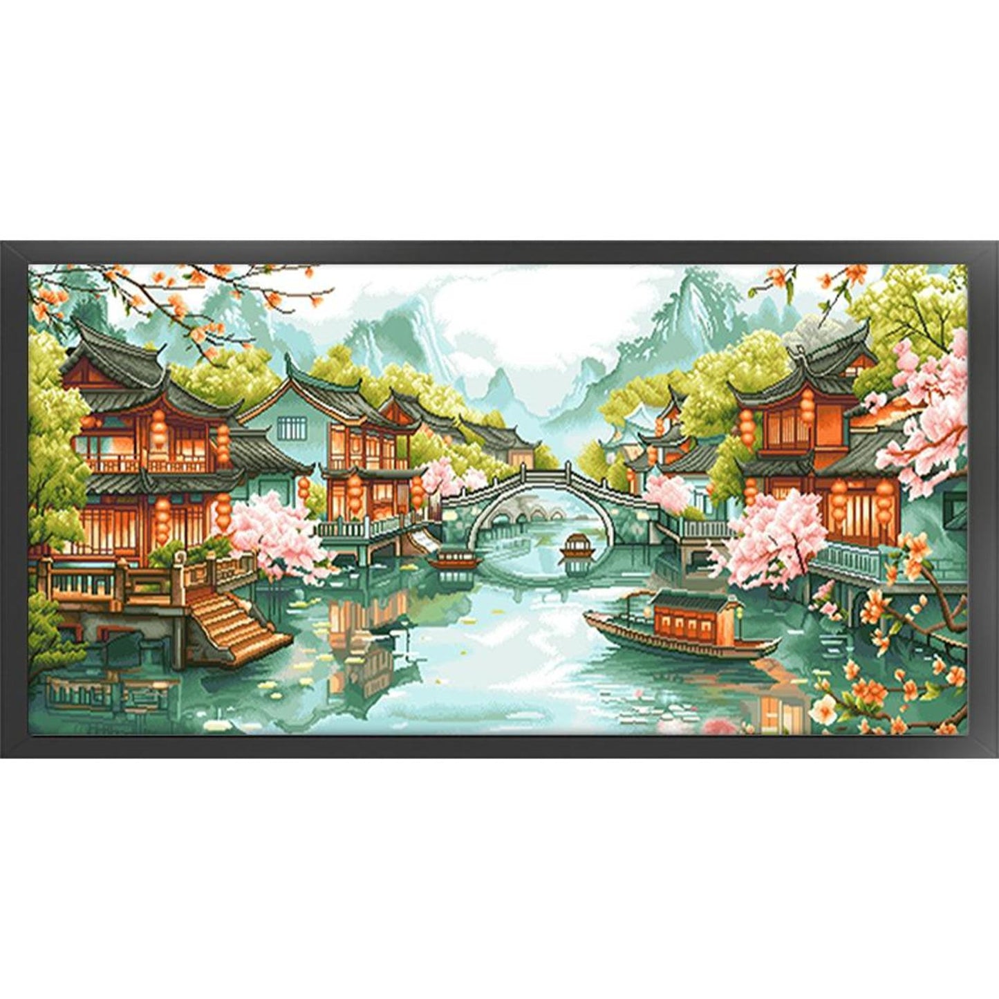 Recall Jiangnan - Full 11CT Stamped Cross Stitch 160x75CM - QiangHongXiu(56Colors )