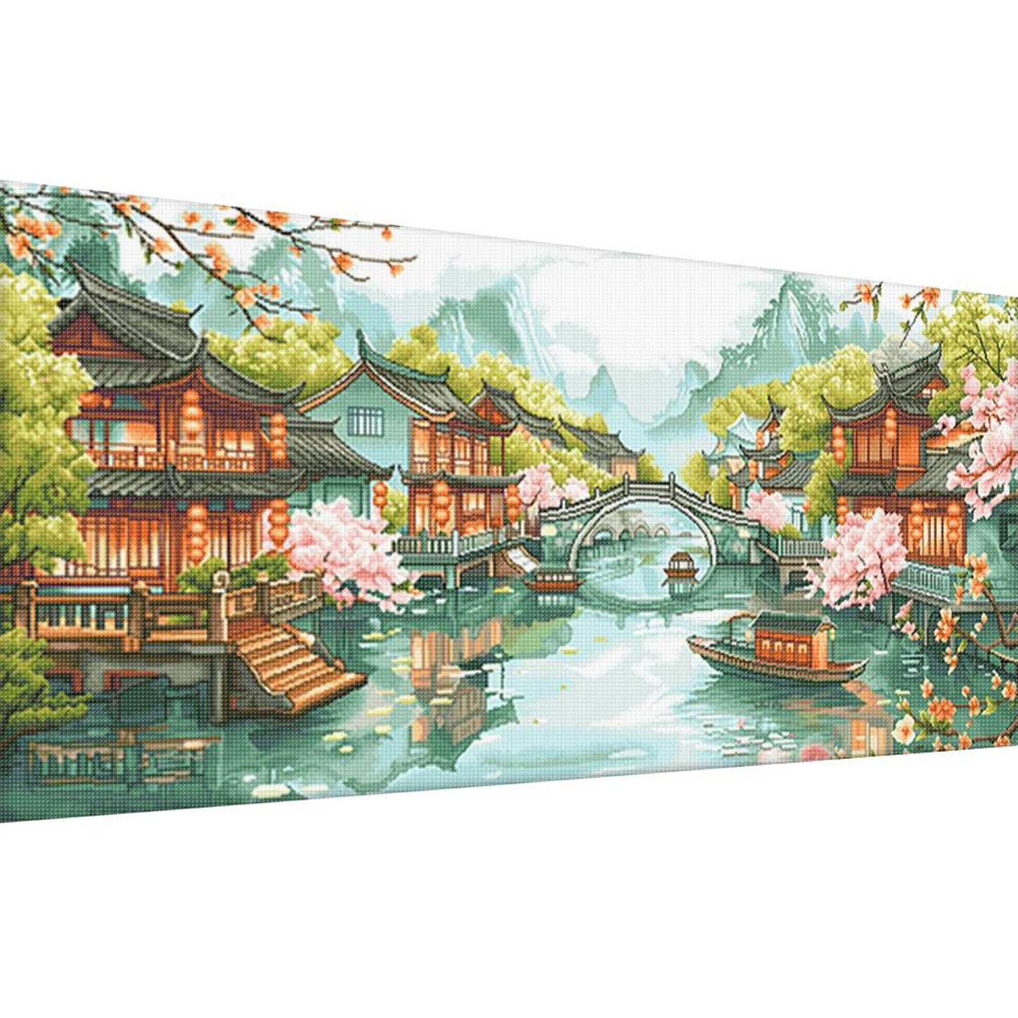 Recall Jiangnan - Full 11CT Stamped Cross Stitch 160x75CM - QiangHongXiu(56Colors )