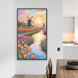 Windmill And Tulip 40*70CM(Picture) Full AB Round Drill Diamond Painting