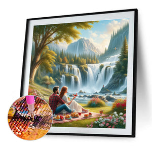 Couple And Waterfall 40*40CM(Canvas) Full Round Drill Diamond Painting