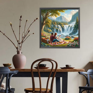 Couple And Waterfall 40*40CM(Canvas) Full Round Drill Diamond Painting
