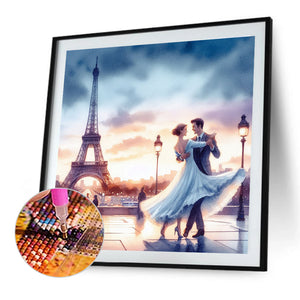 Romantic Couple Under The Eiffel Tower 40*40CM(Canvas) Full Round Drill Diamond Painting