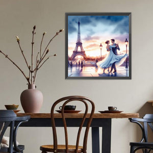 Romantic Couple Under The Eiffel Tower 40*40CM(Canvas) Full Round Drill Diamond Painting