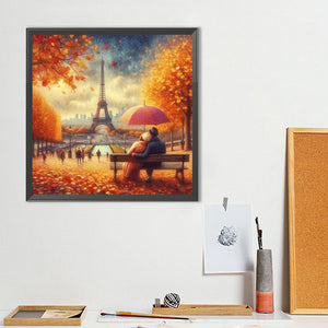 Autumn Leaves Under The Eiffel Tower 40*40CM(Canvas) Full Round Drill Diamond Painting