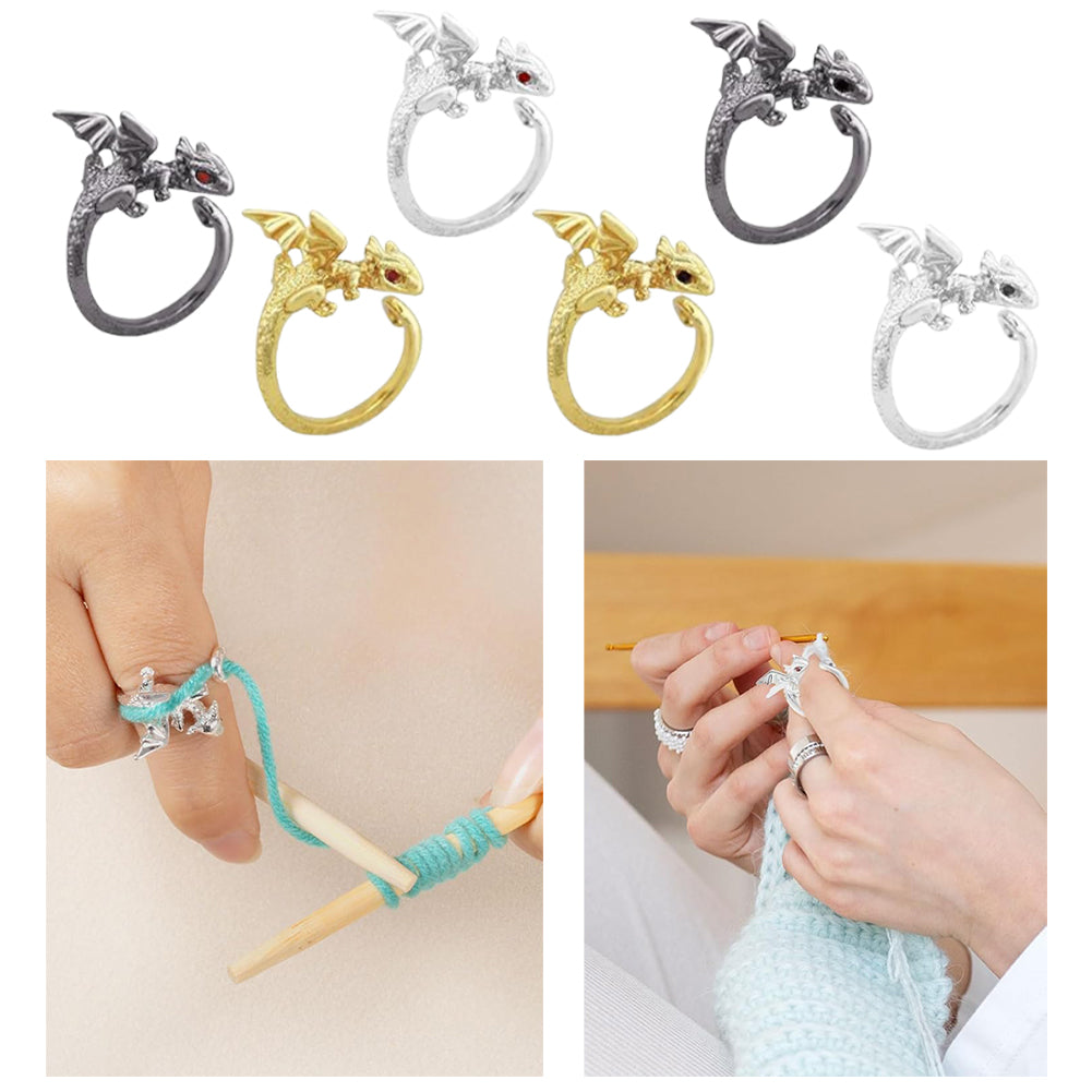 6PCS Flying Dargon Shape Crochet Ring Adjustable for Knitting Braiding Sewing