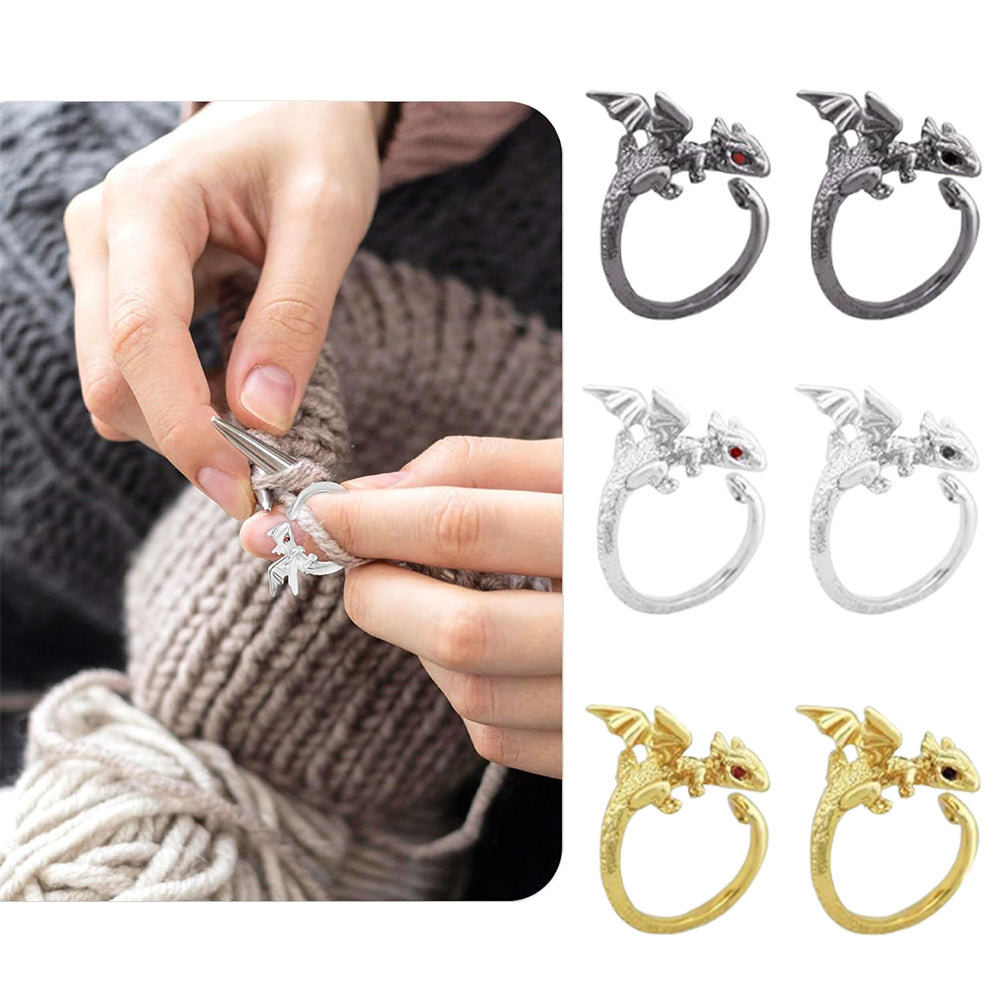 6PCS Flying Dargon Shape Crochet Ring Adjustable for Knitting Braiding Sewing