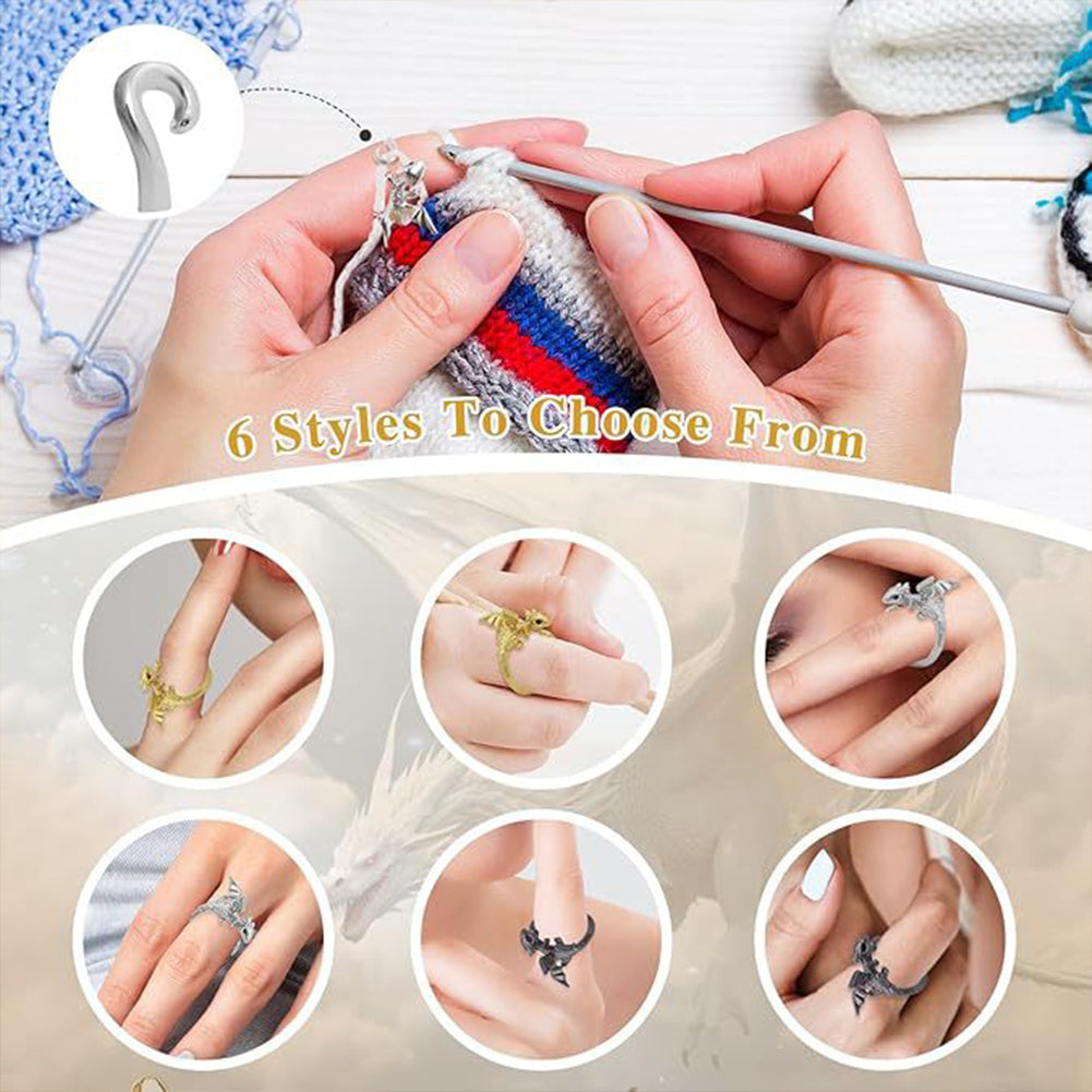 6PCS Flying Dargon Shape Crochet Ring Adjustable for Knitting Braiding Sewing