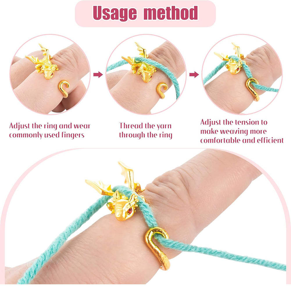 6PCS Flying Dargon Shape Crochet Ring Adjustable for Knitting Braiding Sewing