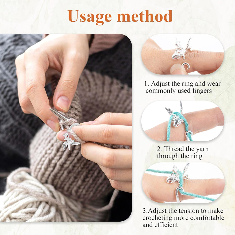 6PCS Flying Dargon Shape Crochet Ring Adjustable for Knitting Braiding Sewing