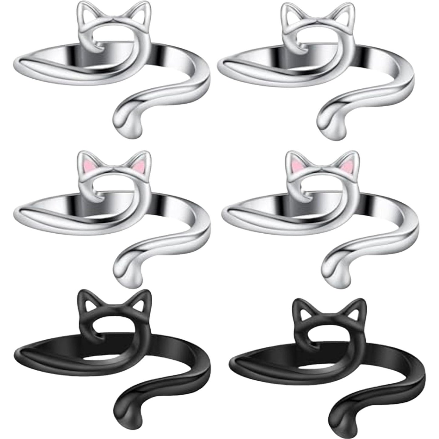 6PCS Cute Cat Shape Crochet Ring Adjustable for Knitting Braiding Sewing