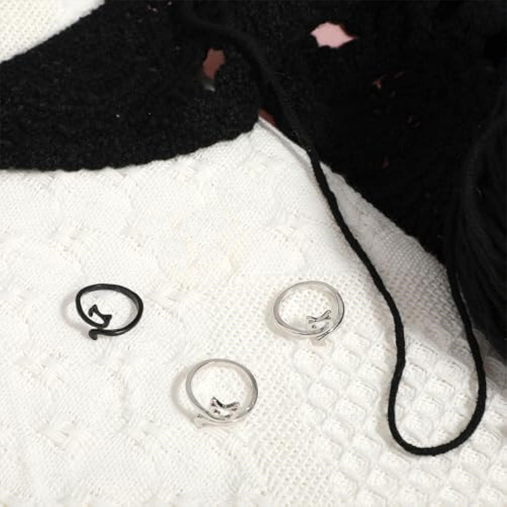 6PCS Cute Cat Shape Crochet Ring Adjustable for Knitting Braiding Sewing