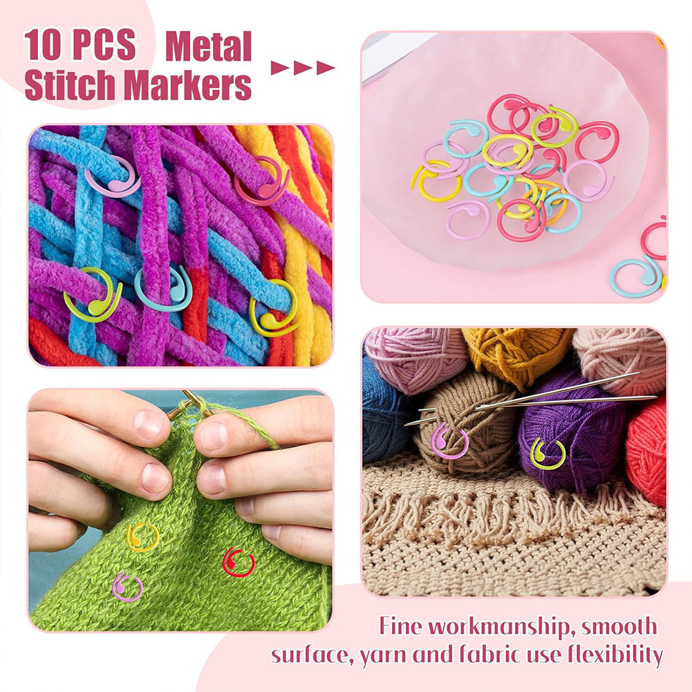 6PCS Cute Cat Shape Crochet Ring Adjustable for Knitting Braiding Sewing